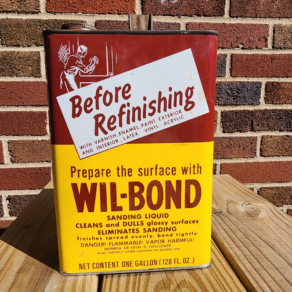 Vintage One Gallon Wil-Bond Empty Sanding Liquid Container Can mcm industrial